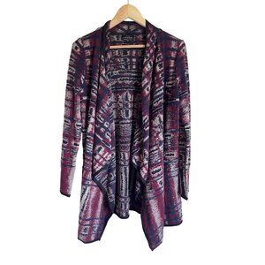 Lucky Brand Maroon Navy Blue Size Small Cotton Blend Open Duster Cardigan Sweate